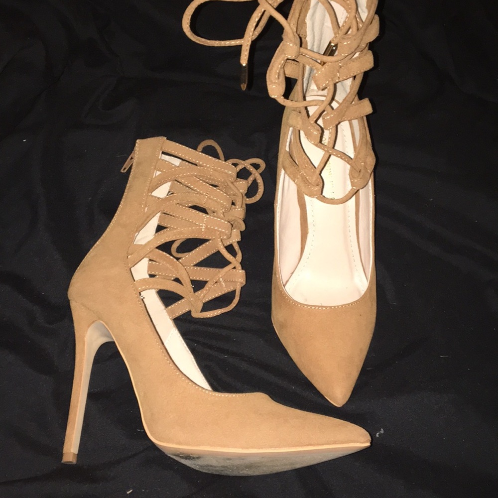 Tan laced-up Heels